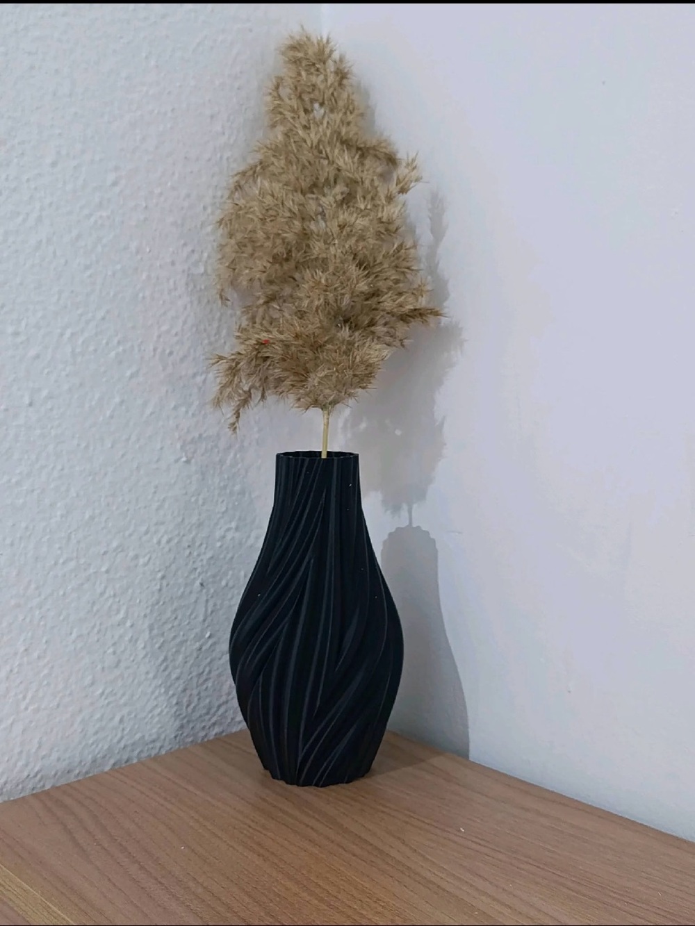 Decorative Black Textured Vase with Dried Pampas Accent - Unbranded